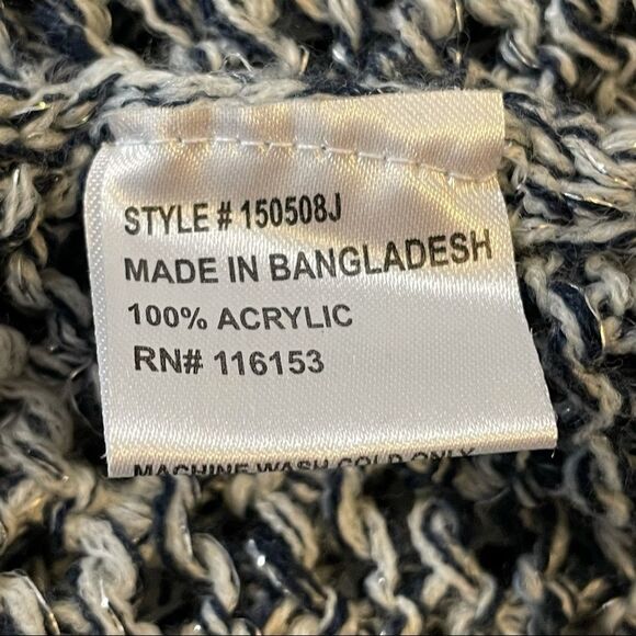 Blue & White Glitter Loose Knitted Pullover Crew Neck Long Sleeve Sweater size S - Picture 5 of 12